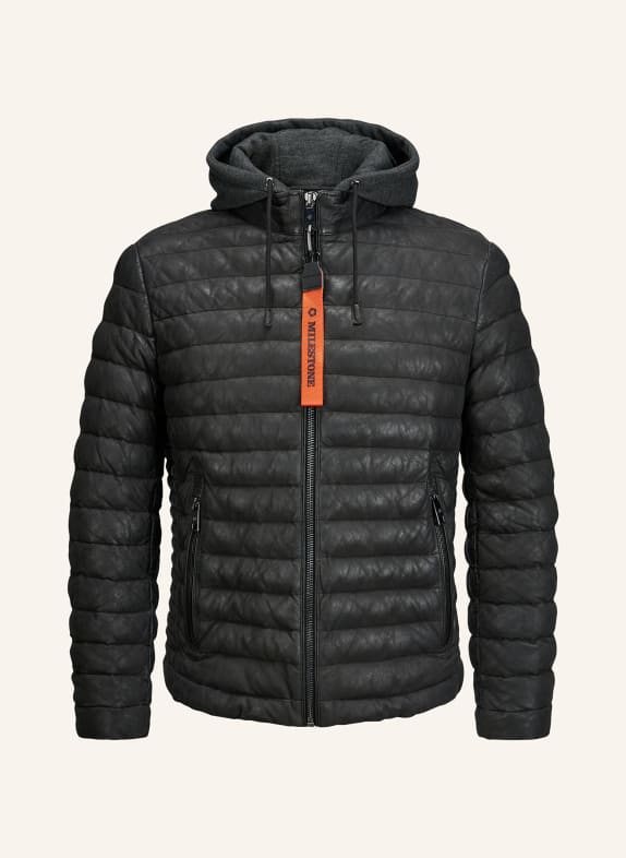 MILESTONE Steppjacke MSVIANO aus Leder mit abnehmbarer Kapuze SCHWARZ / DUNKELGRAU