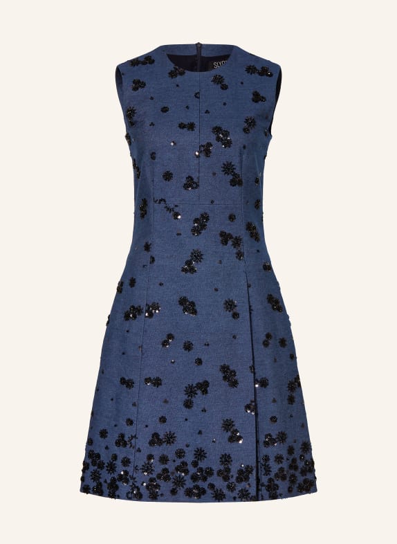 SLY 010 Etuikleid in Jeansoptik mit Pailletten DUNKELBLAU