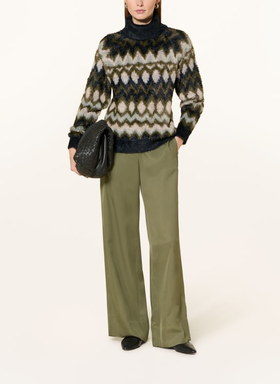oui Pullover SCHWARZ / CREME / OLIV