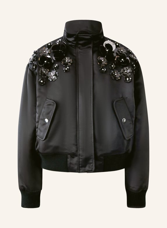 oui Satinblouson mit Pailletten und Schmucksteinen SCHWARZ