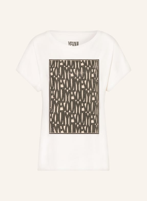 oui T-Shirt mit Schmucksteinen WEISS / HELLBRAUN / DUNKELBRAUN