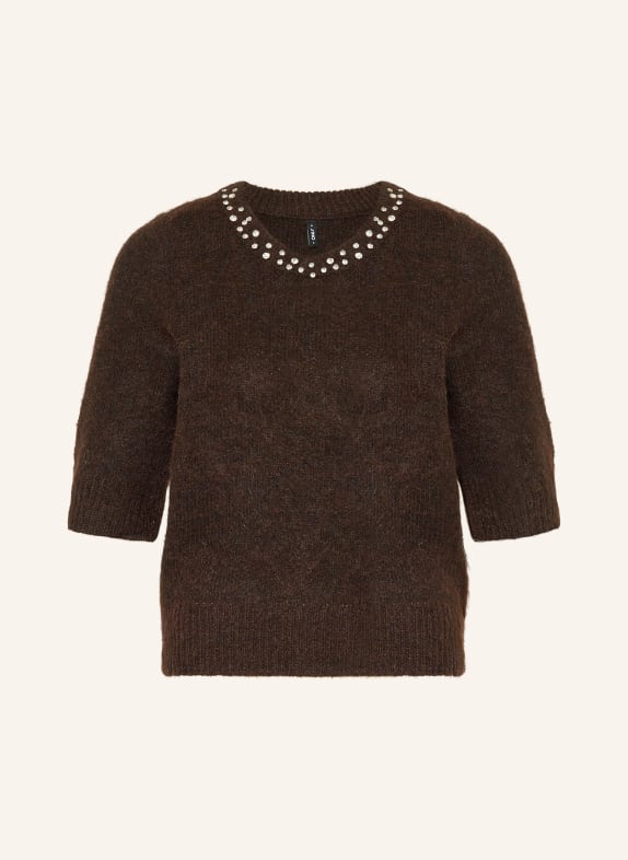 ONLY Strickshirt mit Schmucksteinen DUNKELBRAUN