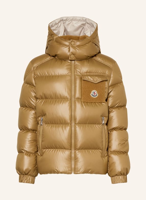 MONCLER enfant Kurtka puchowa YULE z odpinanym kapturem CAMELOWY / JASNOBRĄZOWY