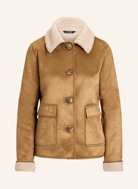 LAUREN RALPH LAUREN Jacke in Lederoptik mit Kunstfell BRAUN
