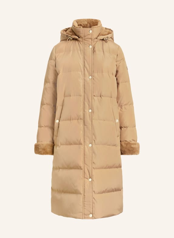 LAUREN RALPH LAUREN Daunenmantel mit Kunstfell und abnehmbarer Kapuze CAMEL