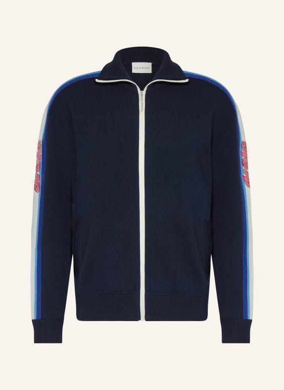 DRÔLE DE MONSIEUR Strickjacke LA MAILLE ZIPPÉE DRÔLE aus Merinowolle DUNKELBLAU / HELLBLAU / WEISS