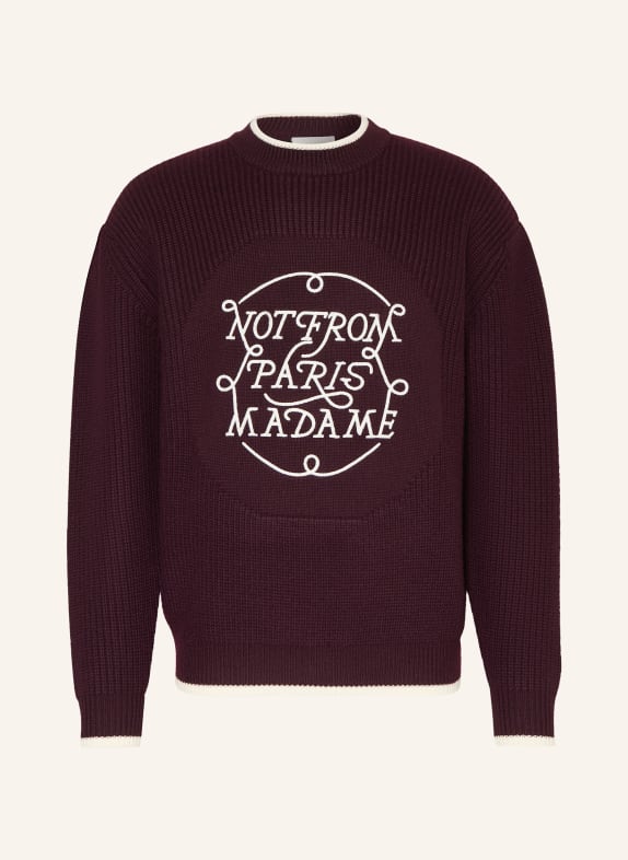 DRÔLE DE MONSIEUR Pullover LA MAILLE aus Merinowolle DUNKELROT / WEISS