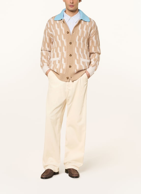 DRÔLE DE MONSIEUR Vest LE CARDIGAN TORSADES BICOLORE CAMEL / CRÈME / LICHTBLAUW