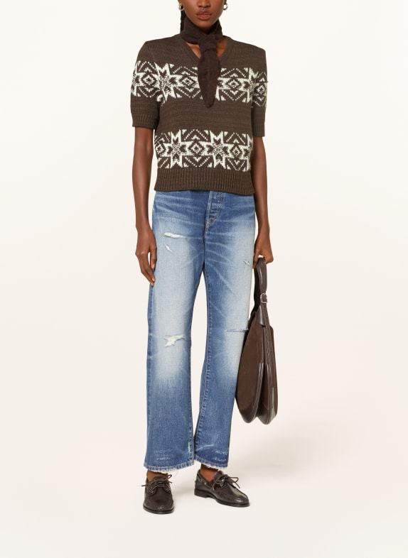 POLO RALPH LAUREN Strickshirt DUNKELBRAUN / WEISS