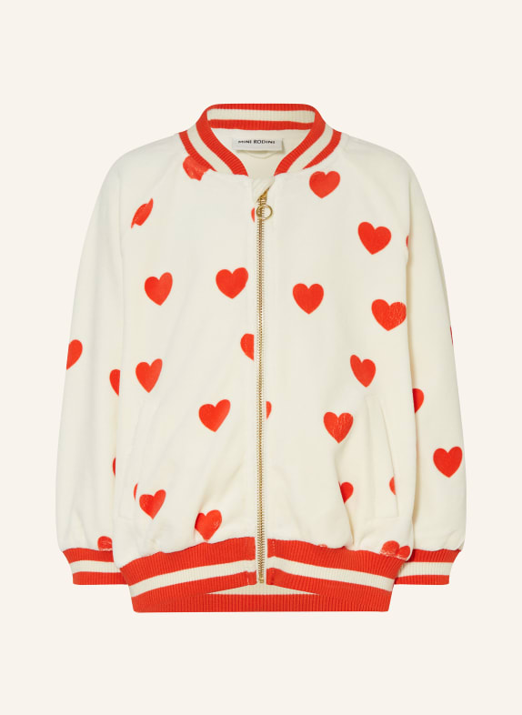 mini rodini Veste sweat en velours ÉCRU / ROUGE