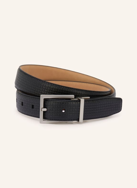 Calvin Klein leather belt BLACK / SILVER