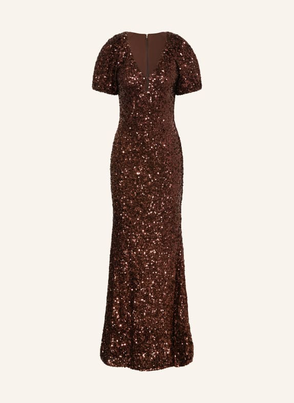 ROTATE Večerní šaty s flitry HNĚDÁ