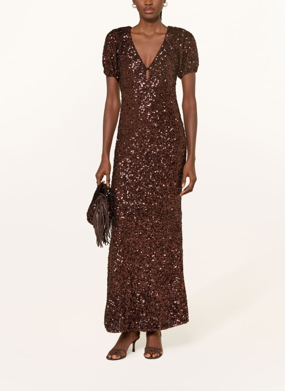 ROTATE Suknia wieczorowa z cekinami BRĄZOWY