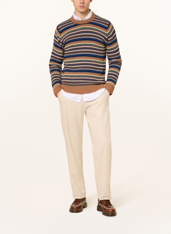 MOS MOSH Gallery Trui MMGALDO BRUIN / BEIGE / BLAUW
