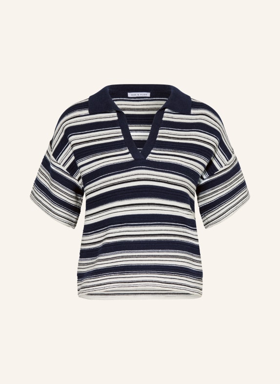 MRS & HUGS Strick-Poloshirt WEISS / DUNKELBLAU