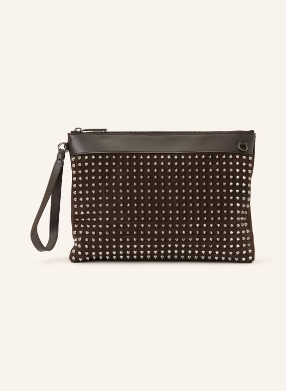 Christian Louboutin Clutch FUNKY POUCH CROSTA mit Nieten DUNKELBRAUN / SILBER