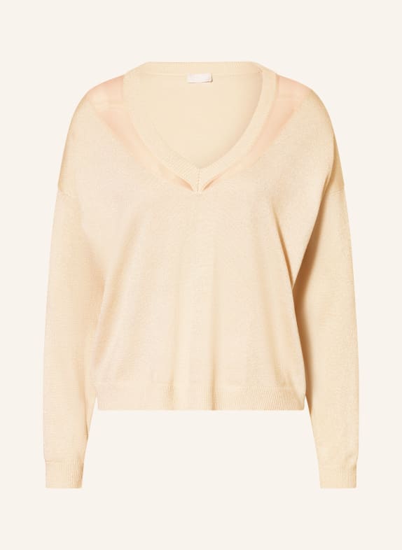 LIU JO Pullover mit Glitzergarn und Schmucksteinen BEIGE