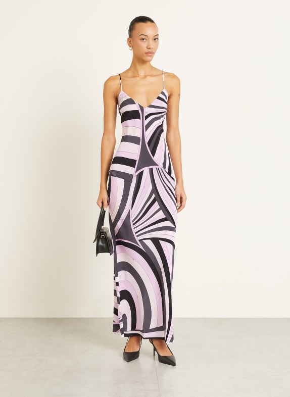 PUCCI Seidenkleid HELLLILA / DUNKELGRAU / SCHWARZ