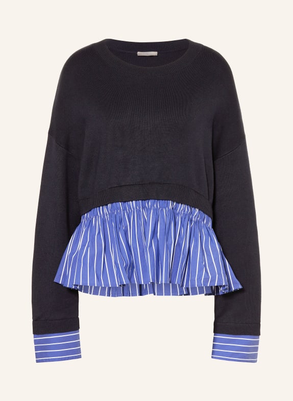 LIU JO Pullover im Materialmix mit Schmucksteinen DUNKELBLAU / BLAU / WEISS