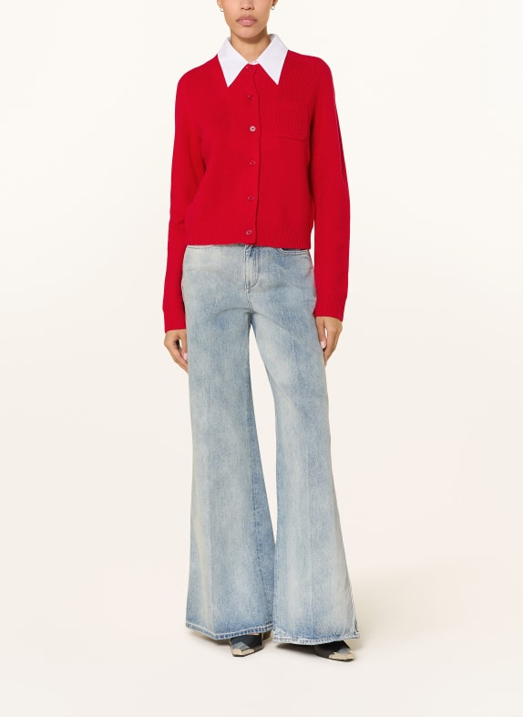 DOROTHEE SCHUMACHER Gebreid vest ELEGANT STATEMENTS met kasjmier en afneembare kraag ROOD / WIT