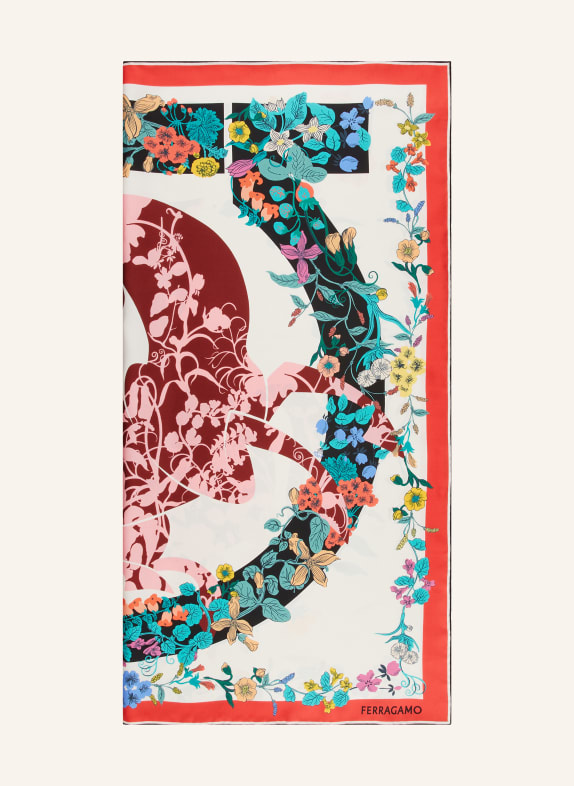 FERRAGAMO Seidentuch ECRU / ROT / SCHWARZ