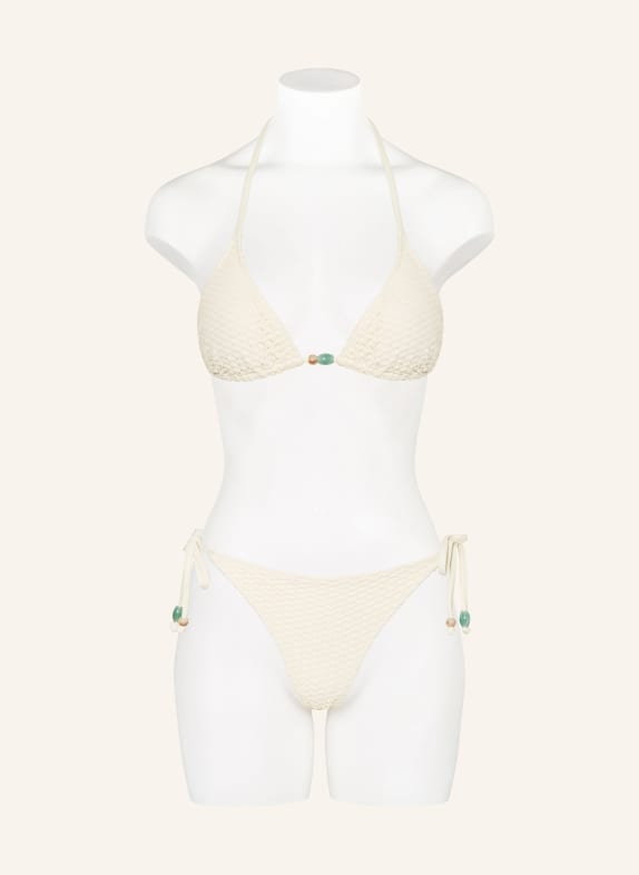 MRS 
HUGS Triangel-Bikini-Top mit Schmuckperlen ECRU / HELLBRAUN / TÜRKIS