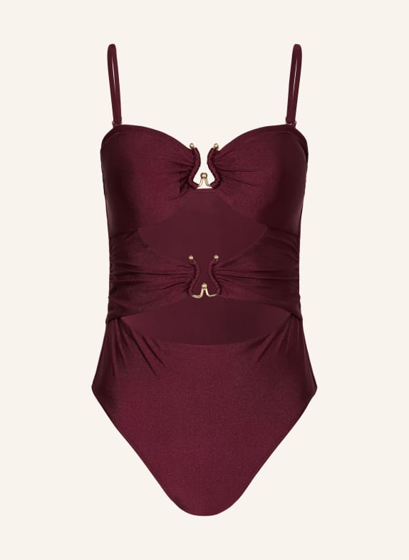 MRS & HUGS Strój kąpielowy bandeau z wycięciami CIEMNOCZERWONY