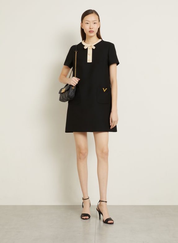 VALENTINO Etuikleid mit Seide SCHWARZ / GOLD / CREME