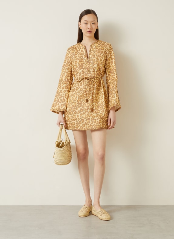 ZIMMERMANN Tunika AWAKEN aus Leinen HELLGELB / BRAUN / NEONORANGE