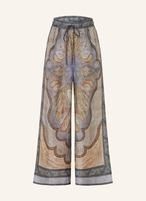 ZIMMERMANN Marlenehose WANDERLUST aus Seide HELLBLAU / BEIGE / DUNKELBLAU