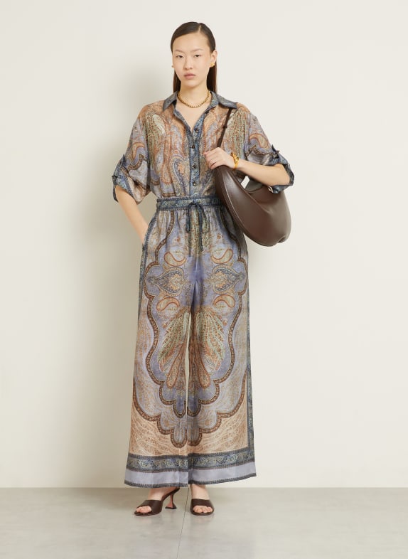 ZIMMERMANN Marlene-bukser WANDERLUST i silke LYSEBLÅ / BEIGE / MØRKEBLÅ