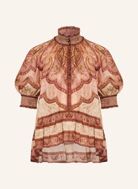 ZIMMERMANN Blusentop WANDERLUST aus Seide BEIGE / BRAUN / ROSA