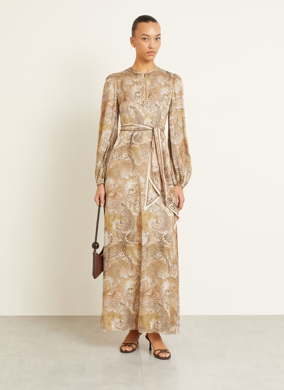 ZIMMERMANN Seidenkleid REBELLION HELLBRAUN / BRAUN / HELLGRAU