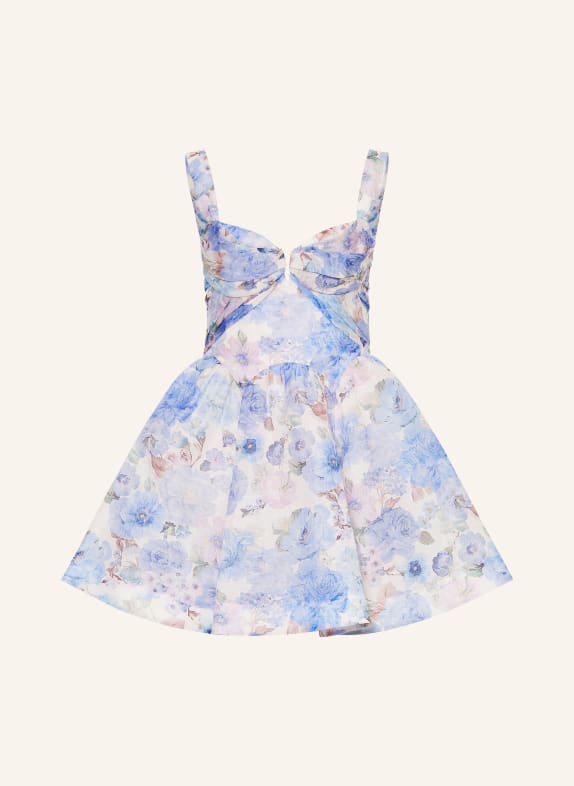 ZIMMERMANN Kleid REBELLION mit Leinen und Seide HELLBLAU / ROSÉ / GRÜN