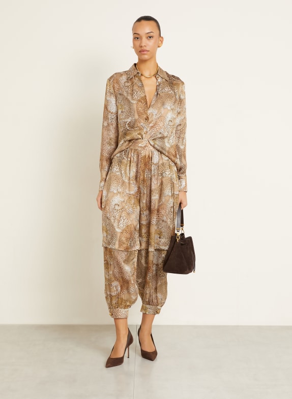 ZIMMERMANN Zijden broek REBELLION CAMEL / MARRON FONCÉ / ECRU