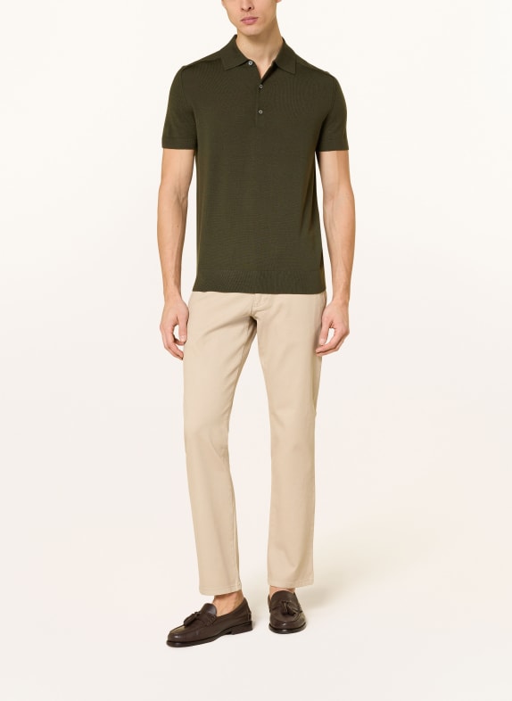 STROKESMAN'S Strikket poloshirt MØRKEGRØN