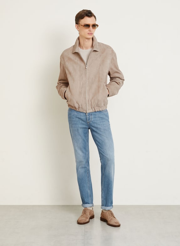BRUNELLO CUCINELLI Leren jas GIUBINO TAUPE
