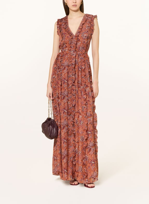 ULLA JOHNSON Kleid AIDA mit Schmucksteinen und Rüschen HELLROT