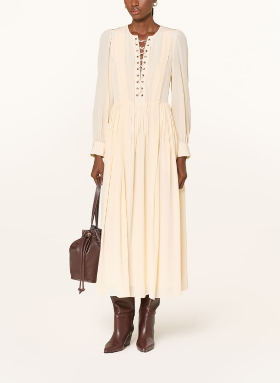 ULLA JOHNSON Seidenkleid VERIA mit Plissees CREME