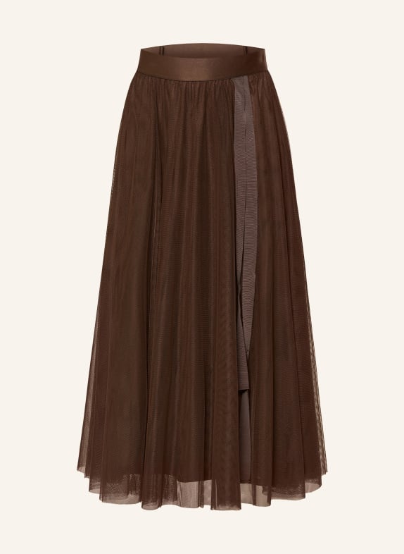 V by Vera Mont tylová sukně TMAVĚ HNĚDÁ