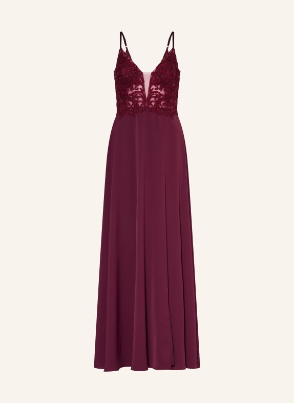 VM Vera Mont Abendkleid mit Spitze und Schmucksteinen DUNKELROT