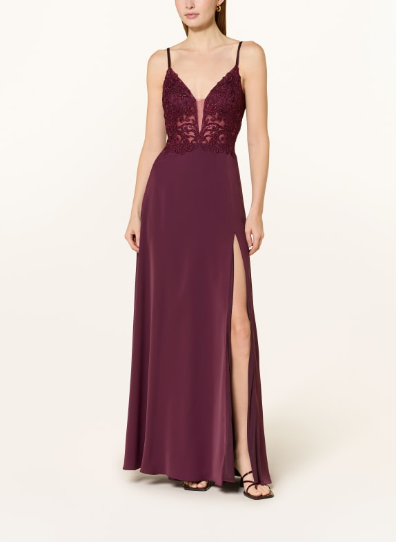 VM Vera Mont Abendkleid mit Spitze und Schmucksteinen DUNKELROT