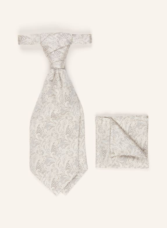 WILVORST Set: Tie and pocket square BEIGE / CREAM / DARK GRAY