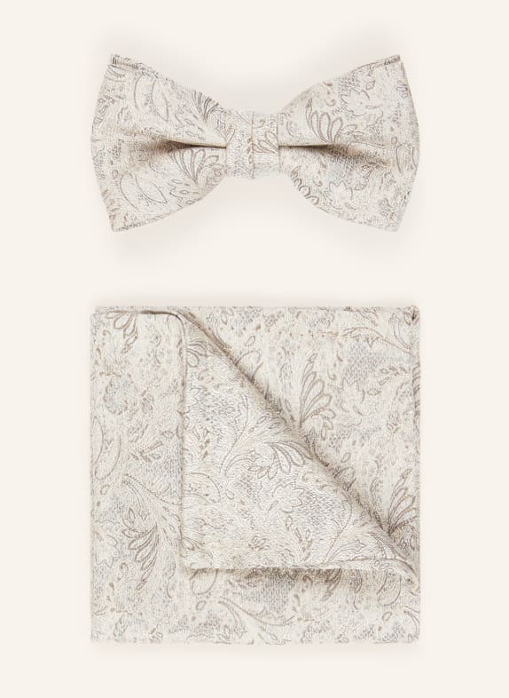 WILVORST Set: Bow tie and pocket square LIGHT GRAY / GRAY