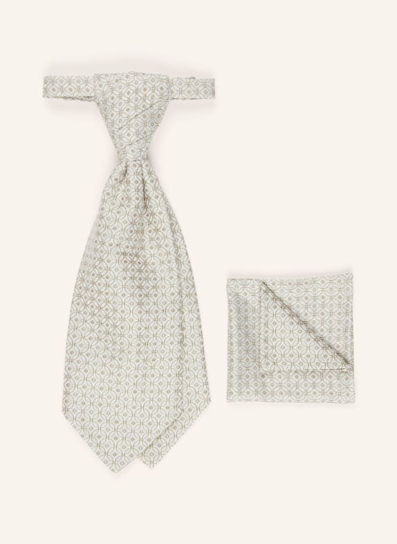 WILVORST Set: Tie and pocket square BEIGE / CREAM / LIGHT GREEN