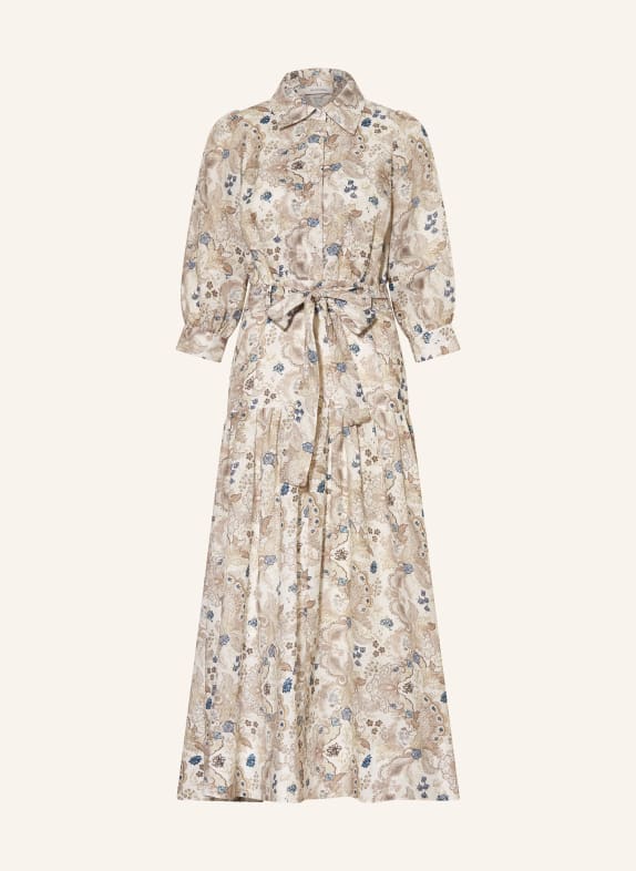 dea kudibal Lněné šaty PALMADEA s 3/4 rukávy REŽNÁ / SVĚTLE HNĚDÁ / MODRÁ