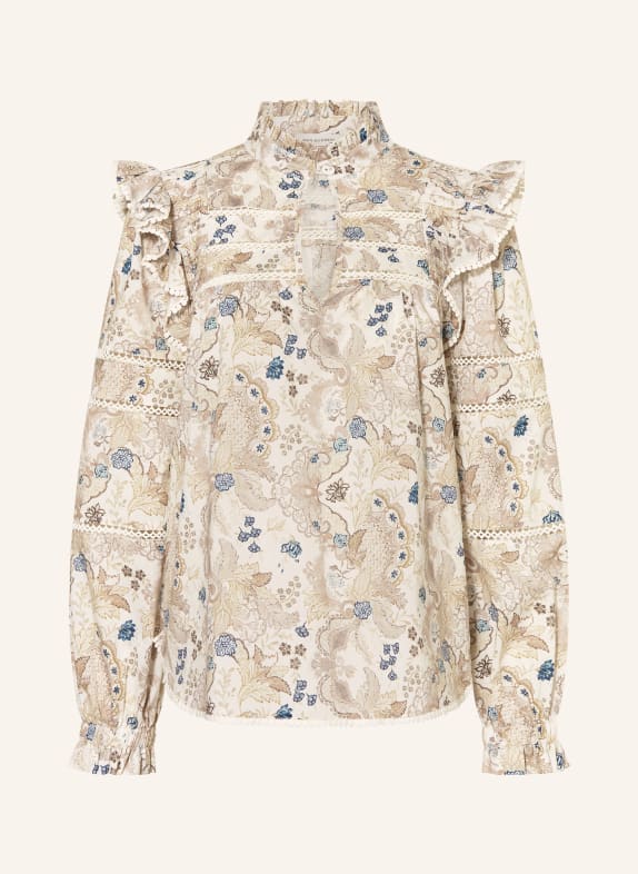 dea kudibal YARADEA blouse shirt with ruffles CREAM / LIGHT BROWN / DARK BLUE