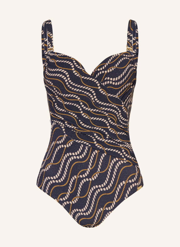 Charmline Maillot de bain à armatures MARINA LUXE avec effet galbant et fil pailleté BLEU FONCÉ / CRÈME / JAUNE FONCÉ