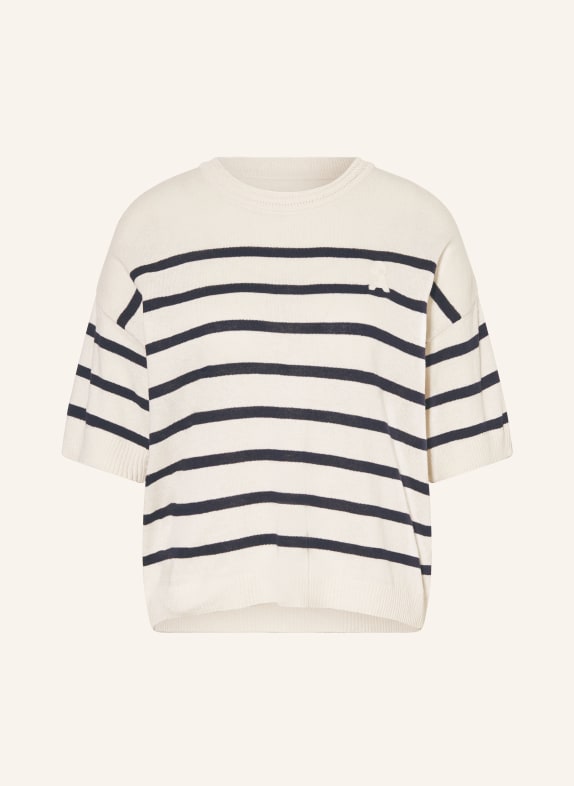 ARMEDANGELS T-shirt en maille avec lin ÉCRU / BLEU FONCÉ