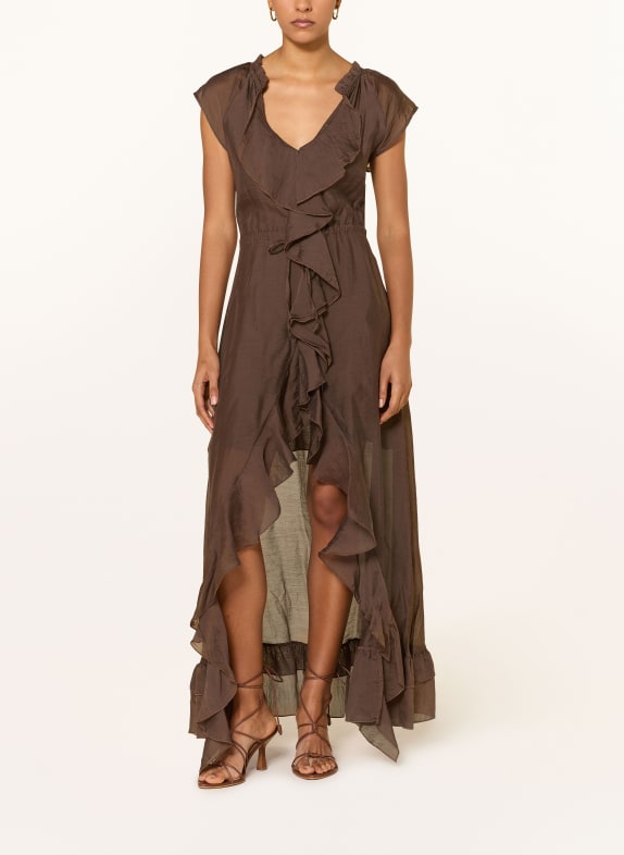 GUESS Kleid MAELYS mit Volants DUNKELBRAUN